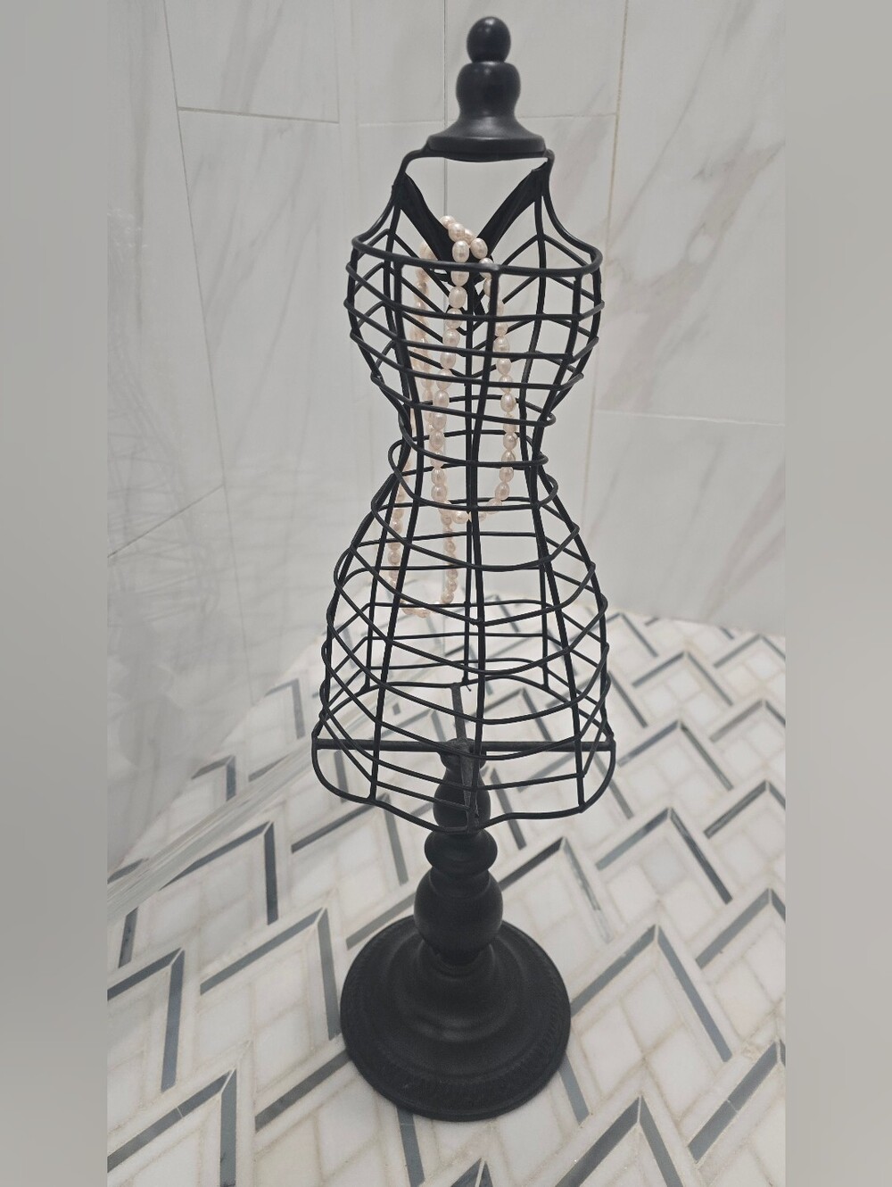 Vintage Black Metal Wire Mannequin Dress Form Jewelry-Necklace Stand, 22.5"Tall